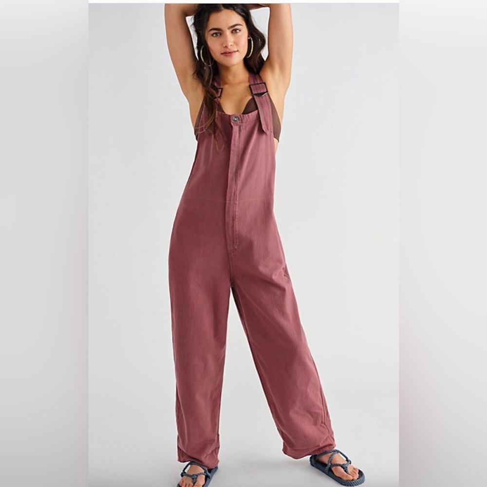Free People Hunter Denim Overall Garnet pink size S